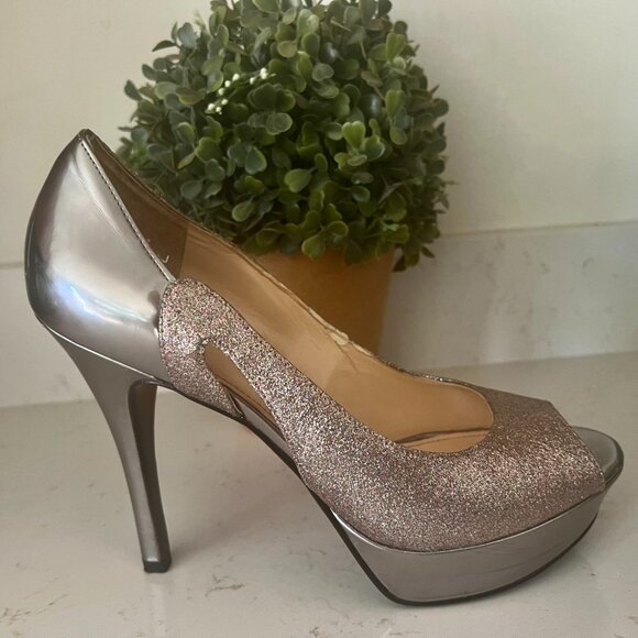 Marc Fisher Tumble Glitter Sparkle Stiletto Heels Pumps Peep Toe Size 10M - Picture 9 of 16